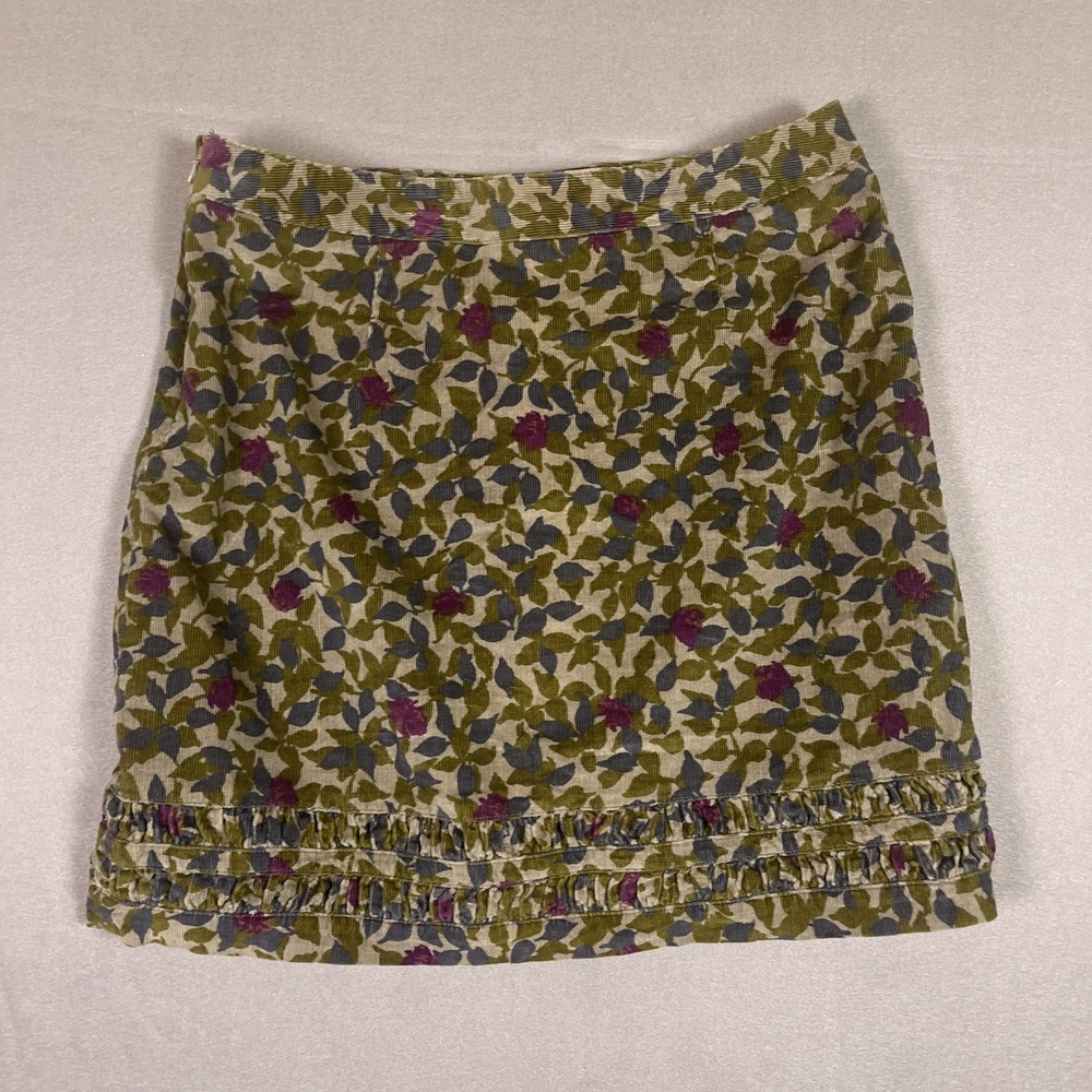 Boden Corduroy Skirt Navy/Green/Plum Knee Length Floral Lined 10R